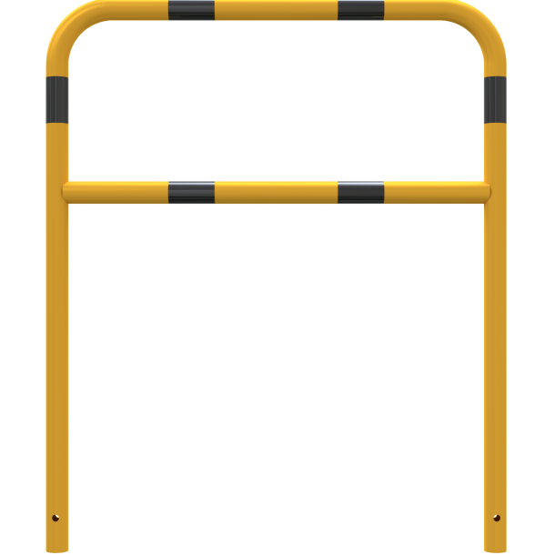 Protective bar made of steel tubing |  48 x 2.5 mm | with crossbar | total width: 1000 mm | total height: 1200 mm | hot-dip galvanized and yellow coatedwith black warning stripes